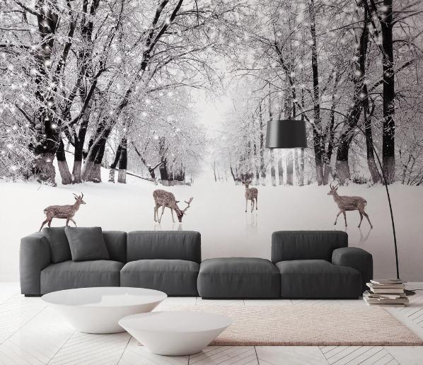 3D Forest Elk Snow Winter Wall Mural Wallpaper 393- Jess Art Decoration