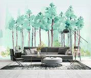 3D Green Watercolor Forest Wall Mural Wallpaper 360- Jess Art Decoration