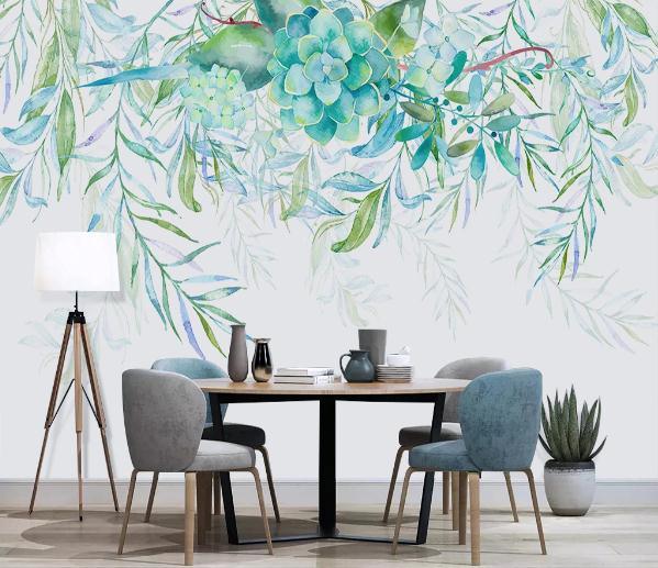 3D Green Succulents Leaves Branch Wall Mural Wallpaper 359- Jess Art Decoration