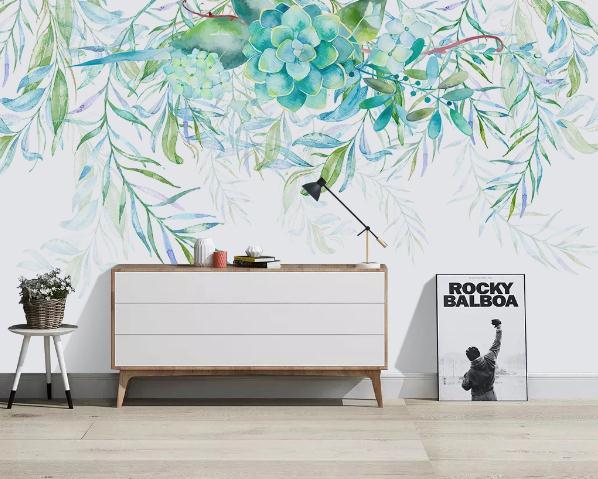 3D Green Succulents Leaves Branch Wall Mural Wallpaper 359- Jess Art Decoration