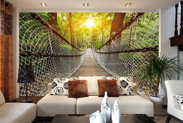 3D Suspension Bridge Landscape Wall Mural Wallpaper 231- Jess Art Decoration