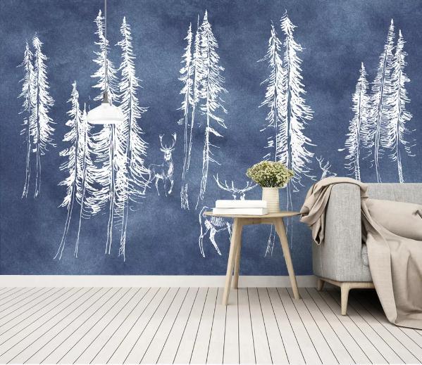 3D Blue Forest Trees Wall Mural Wallpaper 132- Jess Art Decoration