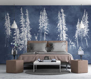 3D Blue Forest Trees Wall Mural Wallpaper 132- Jess Art Decoration