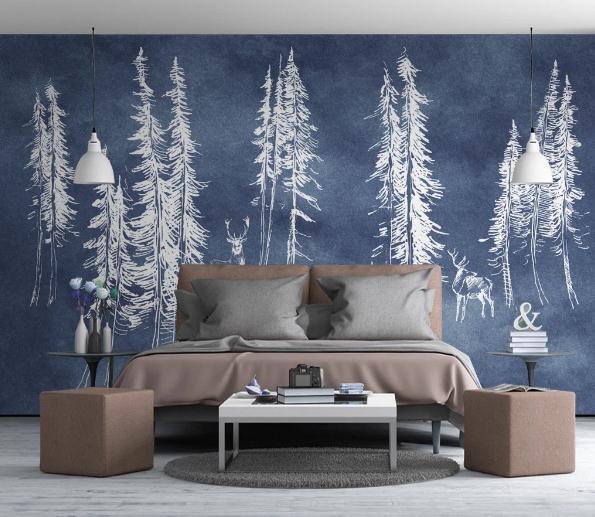3D Blue Forest Trees Wall Mural Wallpaper 132- Jess Art Decoration