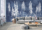 3D Blue Forest Trees Wall Mural Wallpaper 132- Jess Art Decoration