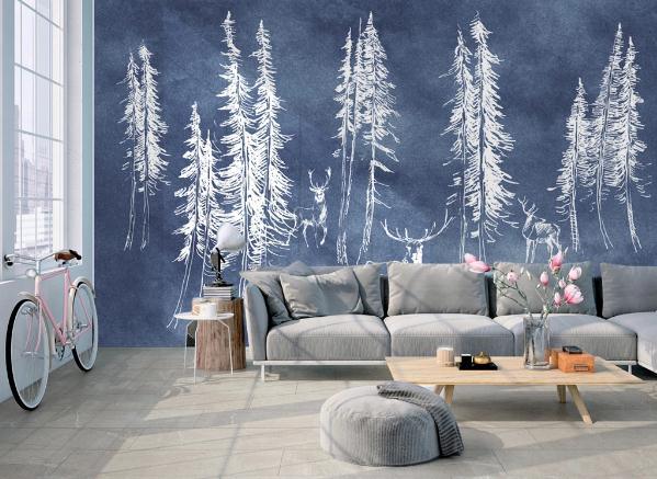 3D Blue Forest Trees Wall Mural Wallpaper 132- Jess Art Decoration