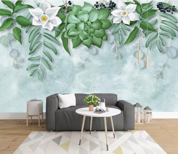 3D Green Floral Leaves Wall Mural Wallpaper 214- Jess Art Decoration