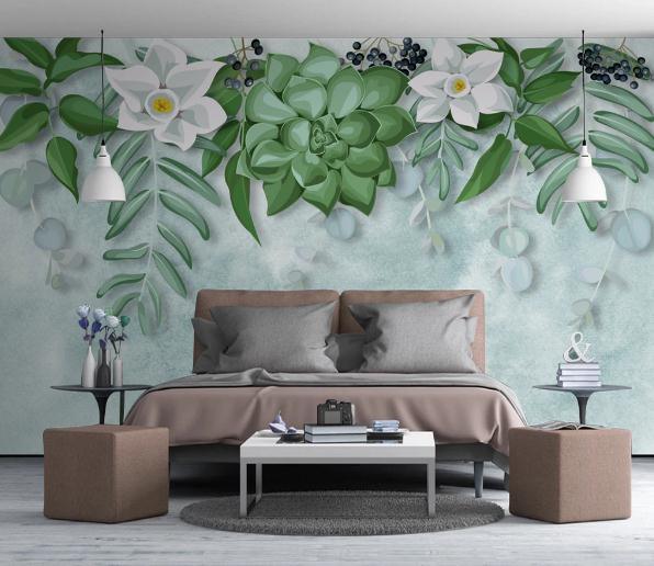 3D Green Floral Leaves Wall Mural Wallpaper 214- Jess Art Decoration