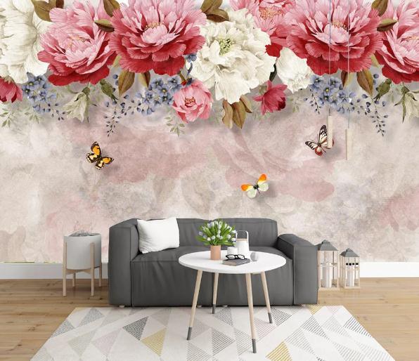 3D Red Floral Wall Mural Wallpaper 216- Jess Art Decoration