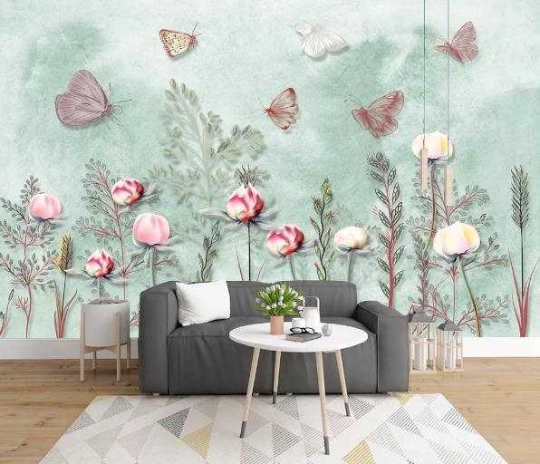 3D Green Floral Butterfly Wall Mural Wallpaper 222- Jess Art Decoration