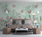 3D Green Floral Butterfly Wall Mural Wallpaper 222- Jess Art Decoration