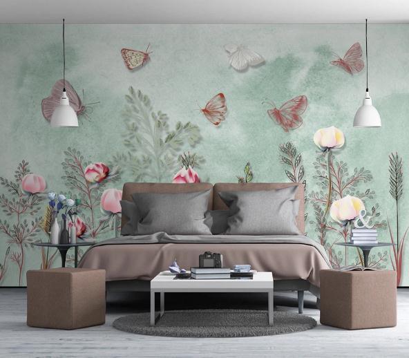 3D Green Floral Butterfly Wall Mural Wallpaper 222- Jess Art Decoration