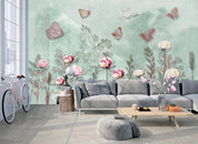 3D Green Floral Butterfly Wall Mural Wallpaper 222- Jess Art Decoration