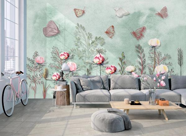 3D Green Floral Butterfly Wall Mural Wallpaper 222- Jess Art Decoration