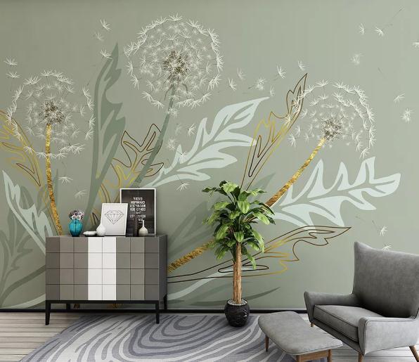 3D Green Dandelion Wall Mural Wallpaper 371- Jess Art Decoration