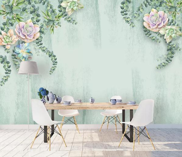 3D Green Succulents Plants Wall Mural Wallpaper 332- Jess Art Decoration