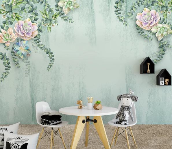 3D Green Succulents Plants Wall Mural Wallpaper 332- Jess Art Decoration