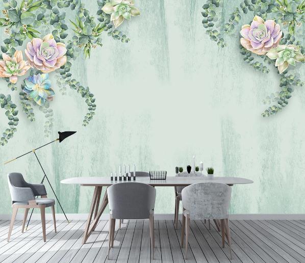 3D Green Succulents Plants Wall Mural Wallpaper 332- Jess Art Decoration