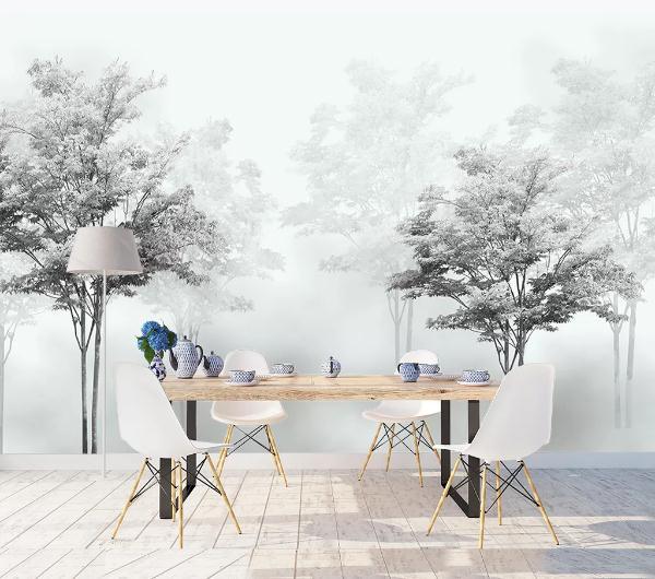 3D Black White Forest Trees Wall Mural Wallpaper 325- Jess Art Decoration