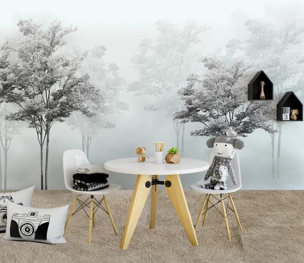 3D Black White Forest Trees Wall Mural Wallpaper 325- Jess Art Decoration
