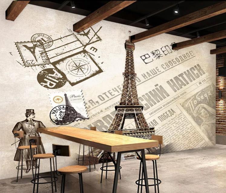 3D Retro Paris Eiffel Tower Wall Mural Wallpaper 451- Jess Art Decoration