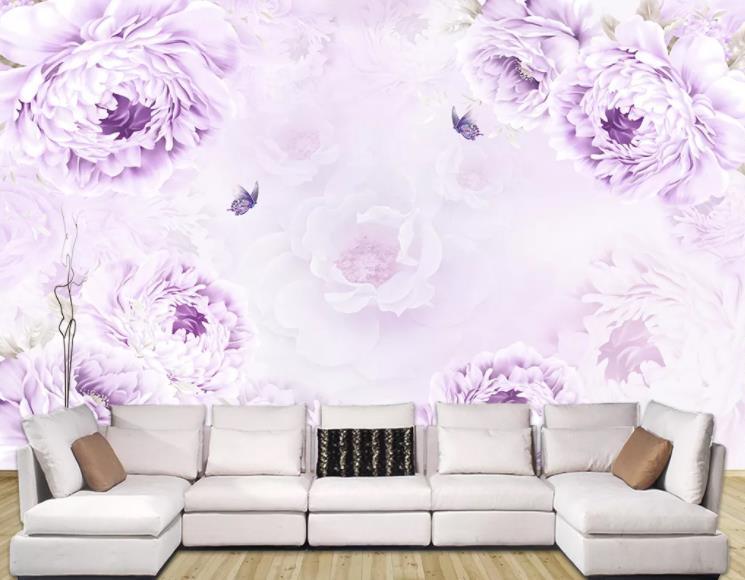 3D Retro Purple Rose Peony Wall Mural Wallpaper 414- Jess Art Decoration