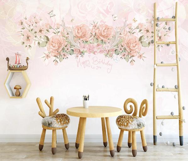 3D Nordic Fresh Flowers Reindeer Wall Mural  Wallpaperrpe 50- Jess Art Decoration