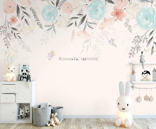 3D Nordic Hand drawing Abstract Flowers Wall Mural Wallpaperpe  226- Jess Art Decoration