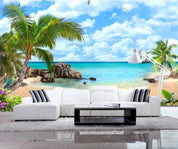 3D Tropical Landscape Beach Sea Plant Sky Wall Mural Wallpaper LLL 1146- Jess Art Decoration