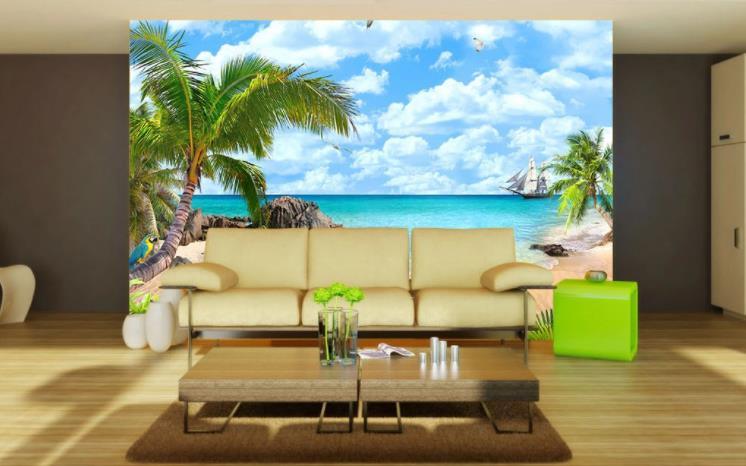 3D Tropical Landscape Beach Sea Plant Sky Wall Mural Wallpaper LLL 1146- Jess Art Decoration