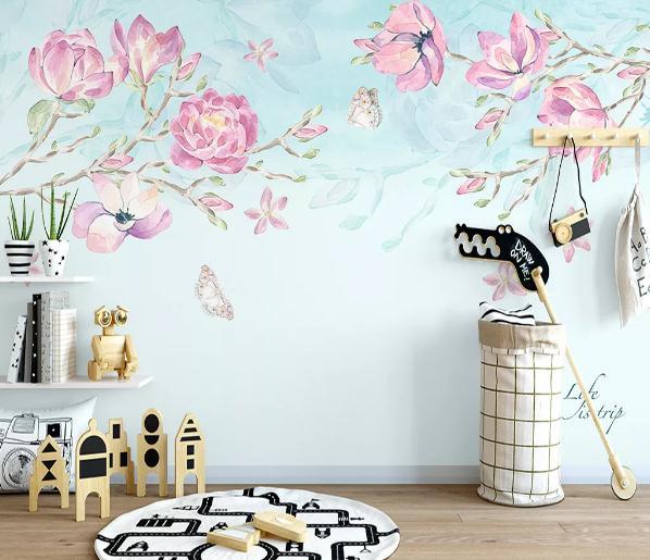 3D Nordic Hand drawing Fresh Flowers Wall Mural Wallpaperpe  249- Jess Art Decoration