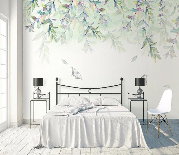 3D Nordic Hand drawing Fresh Leaves Wall Mural Wallpaperpe  283- Jess Art Decoration