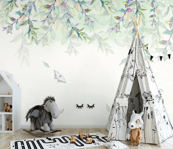 3D Nordic Hand drawing Fresh Leaves Wall Mural Wallpaperpe  283- Jess Art Decoration