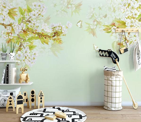 3D Nordic Hand drawing Fresh Flowers Wall Mural Wallpaperpe  258- Jess Art Decoration