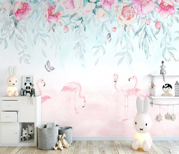 3D Nordic Fresh Pink Flamingo Flowers Wall Mural Wallpaperpe 116- Jess Art Decoration