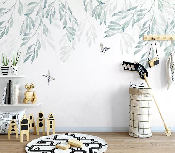3D Nordic Hand drawing Fresh Leaves Wall Mural Wallpaperpe  282- Jess Art Decoration