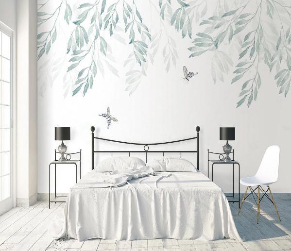 3D Nordic Hand drawing Fresh Leaves Wall Mural Wallpaperpe  282- Jess Art Decoration