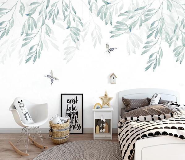 3D Nordic Hand drawing Fresh Leaves Wall Mural Wallpaperpe  282- Jess Art Decoration