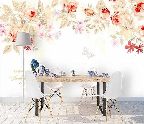 3D Nordic Hand drawing Fresh Flowers Wall Mural Wallpaperpe  254- Jess Art Decoration