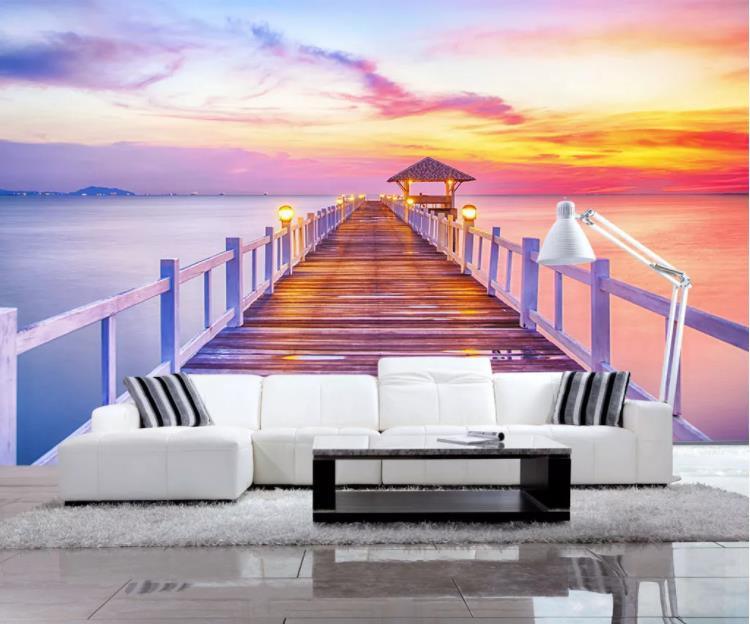 3D Sea Wood Bridge Sky Landscape Nature Wall Mural Wallpaper LLL 1165- Jess Art Decoration