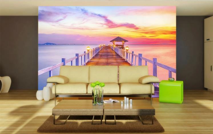 3D Sea Wood Bridge Sky Landscape Nature Wall Mural Wallpaper LLL 1165- Jess Art Decoration