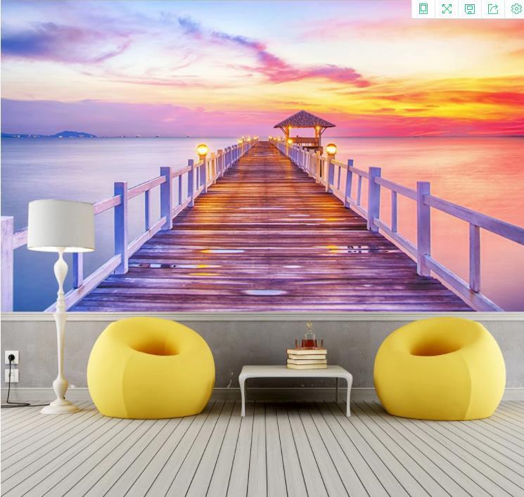 3D Sea Wood Bridge Sky Landscape Nature Wall Mural Wallpaper LLL 1165- Jess Art Decoration