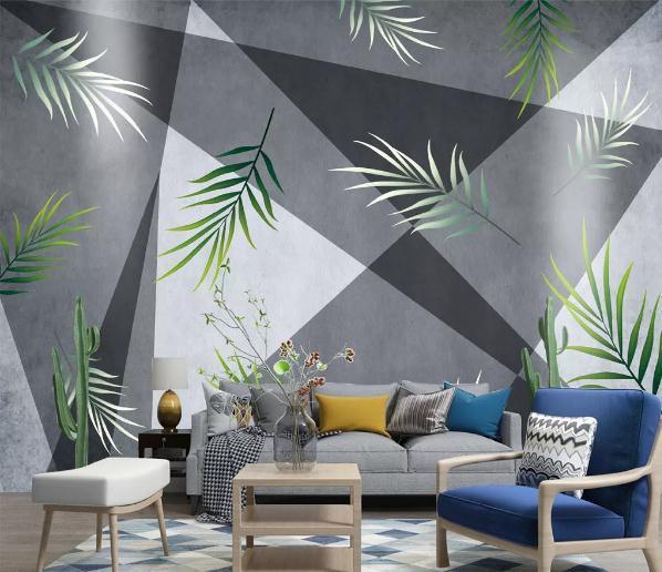 3D Nordic Geometry Graphical Leaves Wall Mural Wallpaperpe  330- Jess Art Decoration
