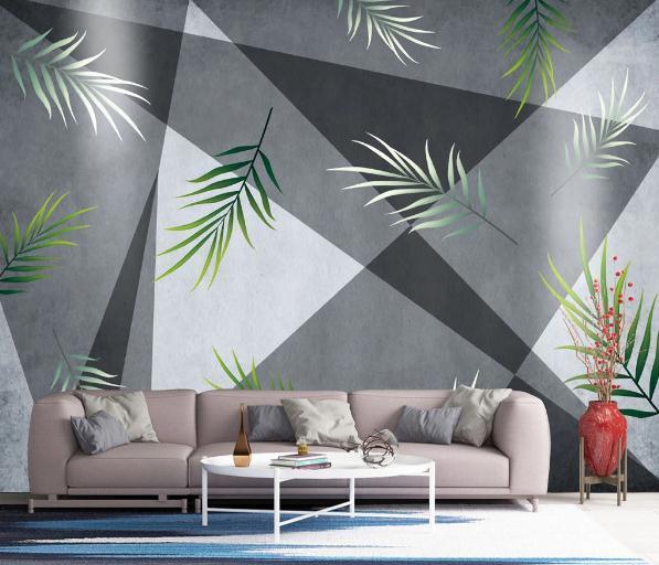 3D Nordic Geometry Graphical Leaves Wall Mural Wallpaperpe  330- Jess Art Decoration