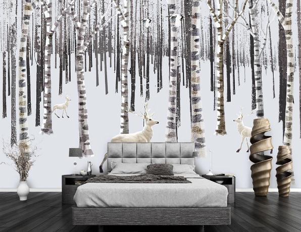 3D Nordic Hand drawing Forest Snowfield Wall Mural Wallpaperpe  340- Jess Art Decoration