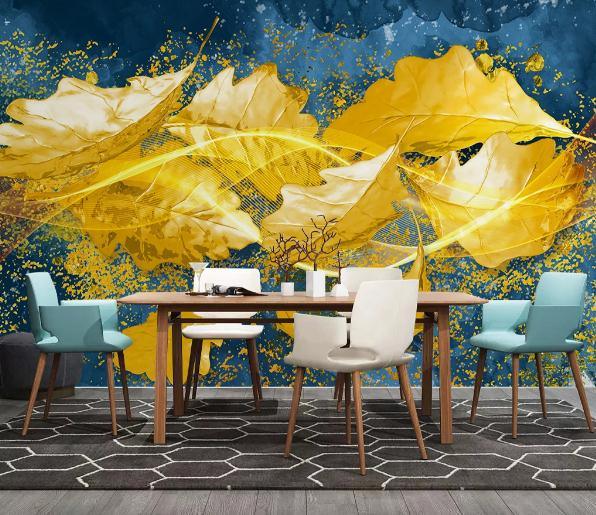 3D Nordic Simplicity Oil Painting Gold Leaves Wall Mural Wallpaperpe 145- Jess Art Decoration