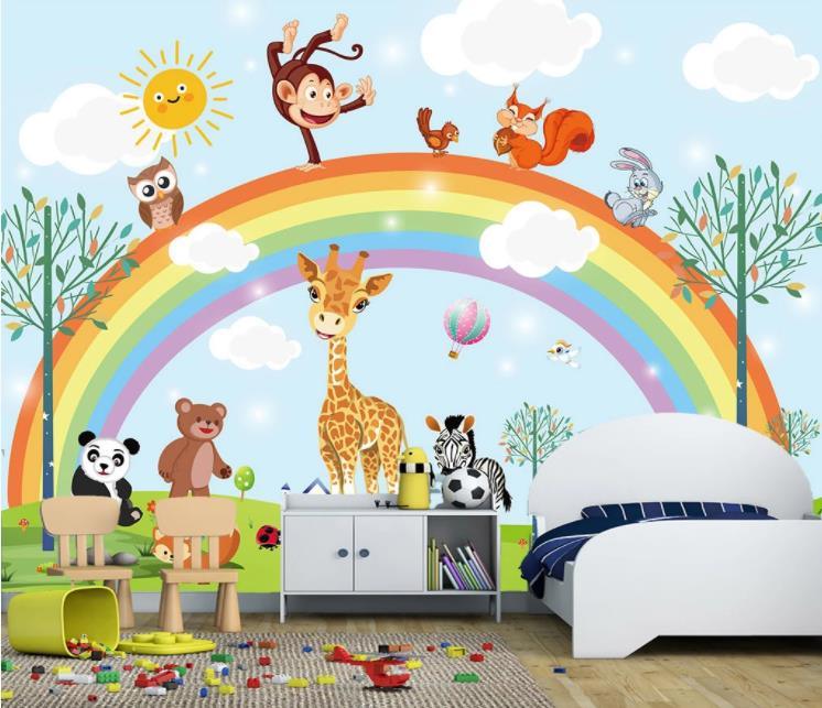 3D Cartoon Animal Rainbow Kids Wall Mural Wallpaper LLL 1250- Jess Art Decoration