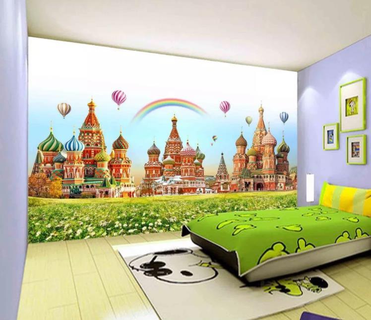3D Cartoon Rainbow Plant Hot Air Balloon Castle Kids Wall Mural Wallpaper LLL 1267- Jess Art Decoration