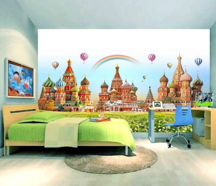 3D Cartoon Rainbow Plant Hot Air Balloon Castle Kids Wall Mural Wallpaper LLL 1267- Jess Art Decoration