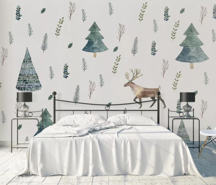 3D Hand Drawn Tree Animal Elk Plant Wall Mural Wallpaper LLL 1378- Jess Art Decoration